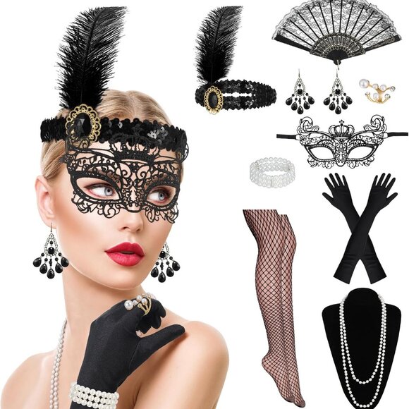 9 Pcs Flapper Accessories Set for Women, 1920s Costumes Accessories Roaring 20s - Picture 1 of 7
